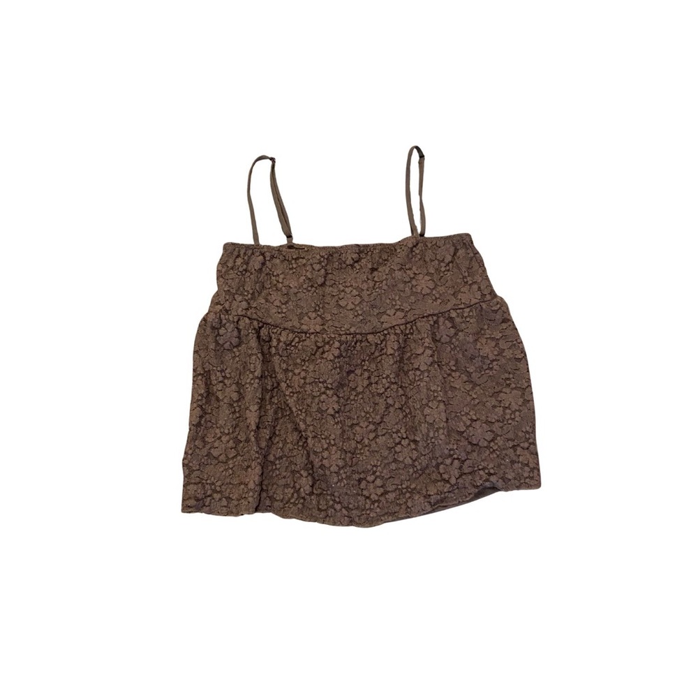 Women XL Extra Large Brown Floral Lace Tube Top Boho Bohemian Strap Crop Top